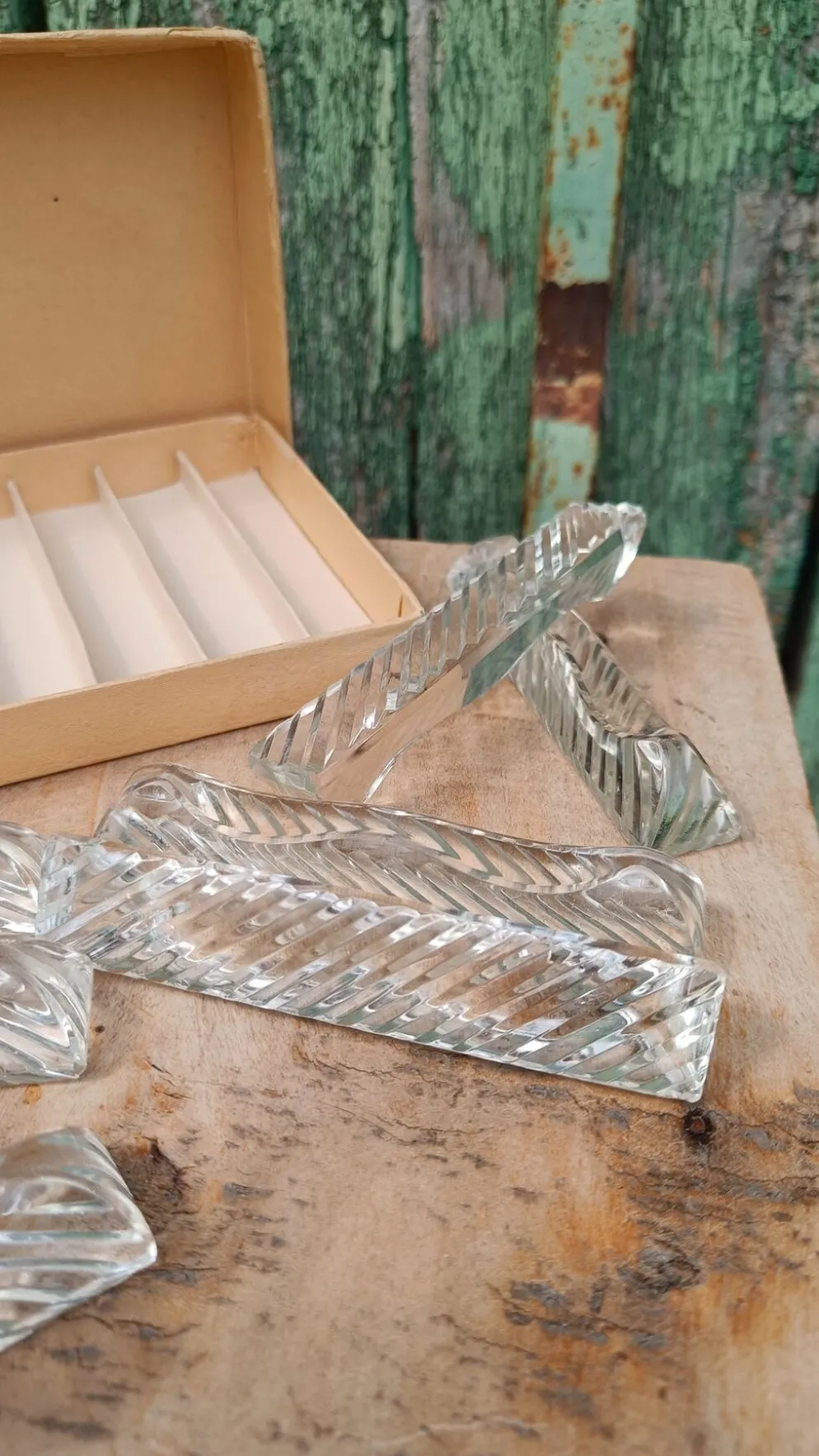 Lot de 12 porte-couteaux doubles vintage en cristal avec boîte