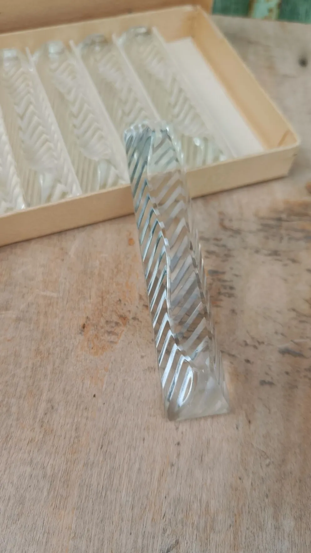 Lot de 12 porte-couteaux doubles vintage en cristal avec boîte