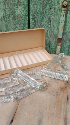 Lot de 12 porte-couteaux doubles vintage en cristal avec boîte