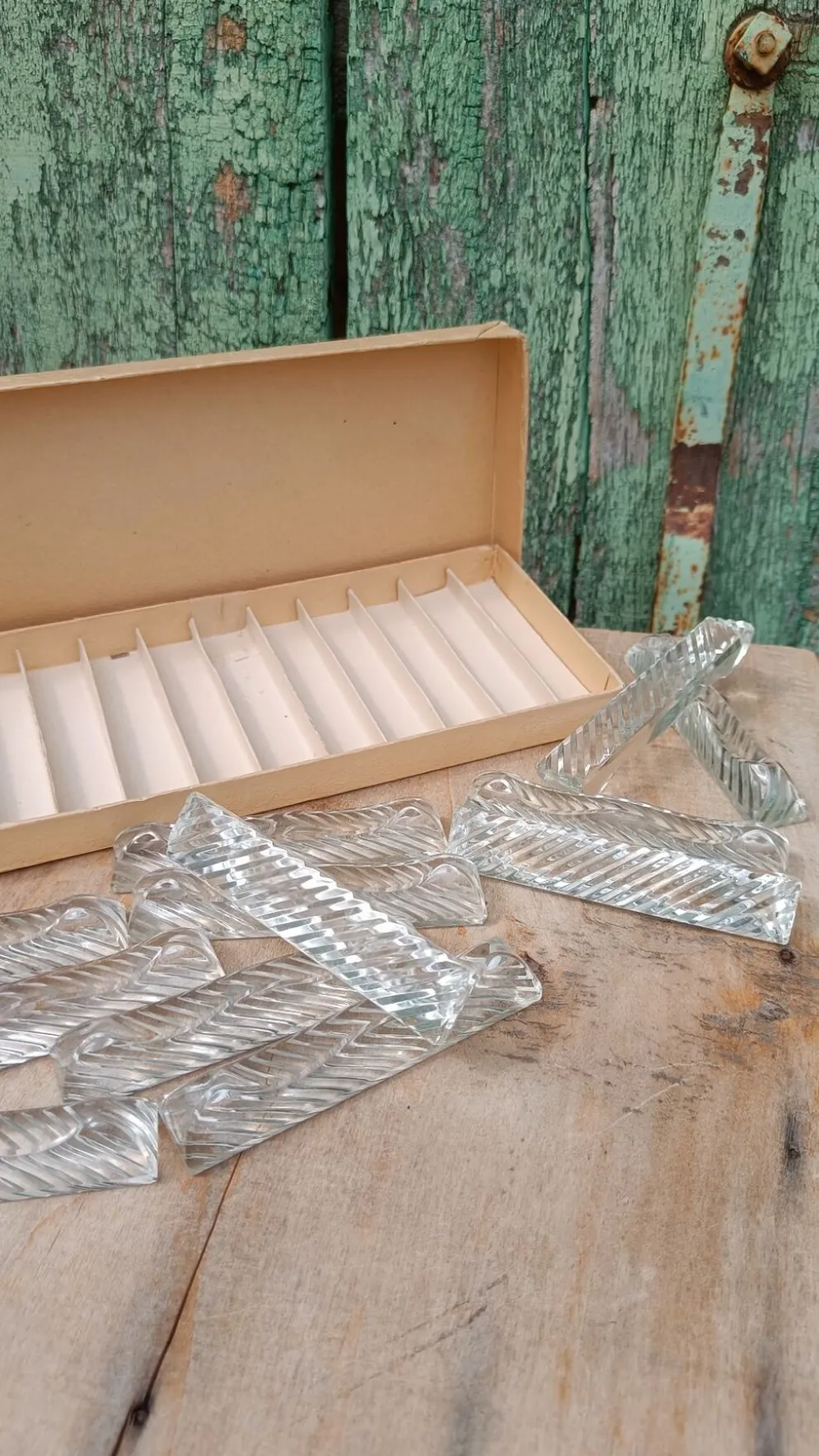 Lot de 12 porte-couteaux doubles vintage en cristal avec boîte