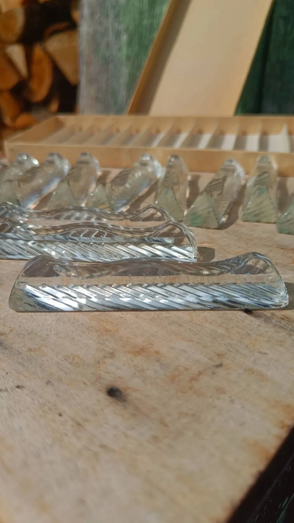 Lot de 12 porte-couteaux doubles vintage en cristal avec boîte