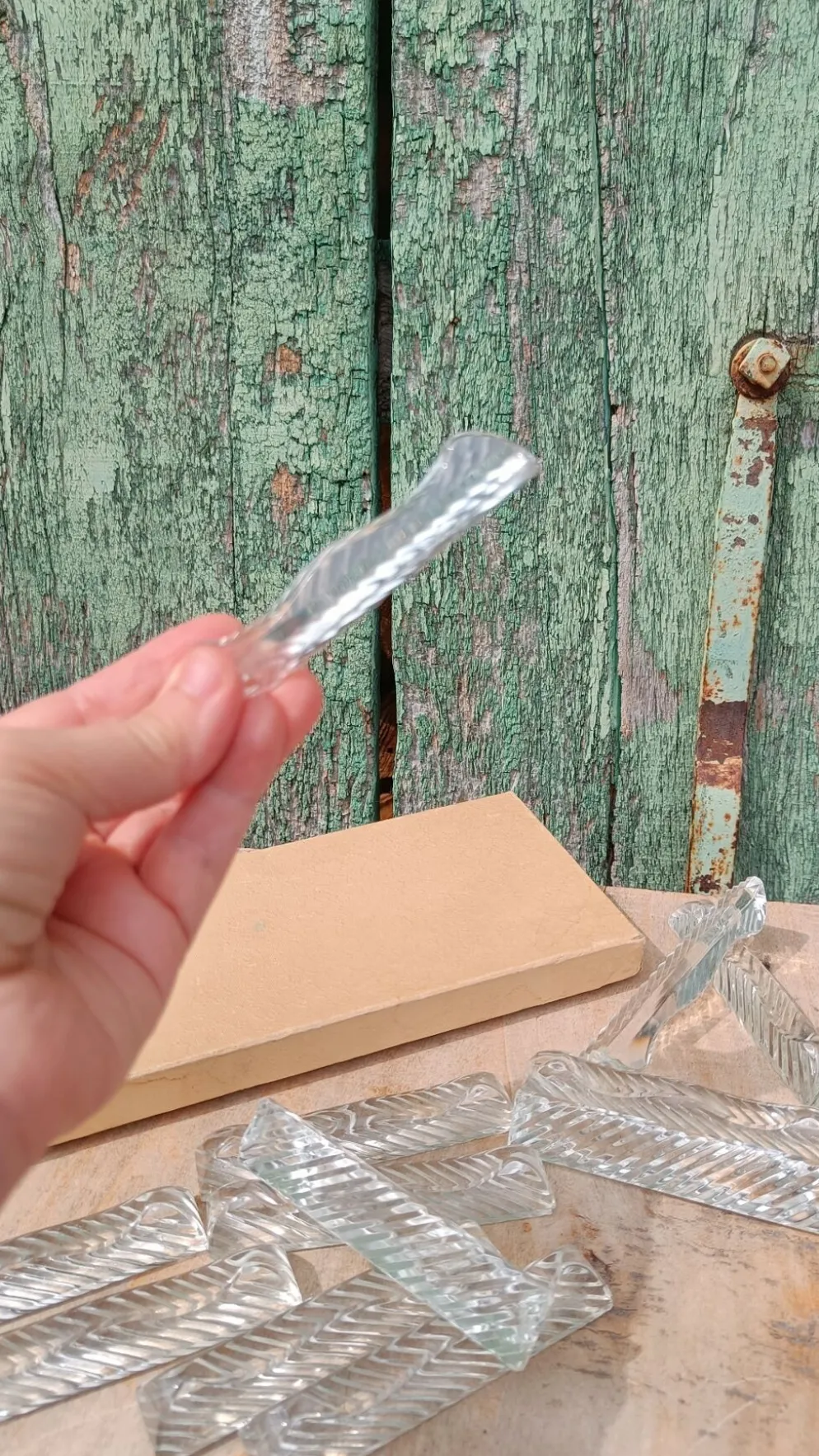 Lot de 12 porte-couteaux doubles vintage en cristal avec boîte