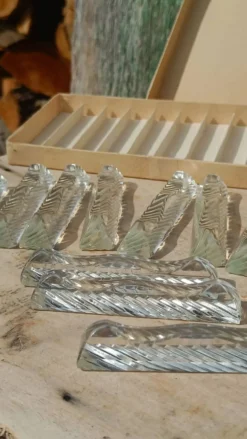 Lot de 12 porte-couteaux doubles vintage en cristal avec boîte