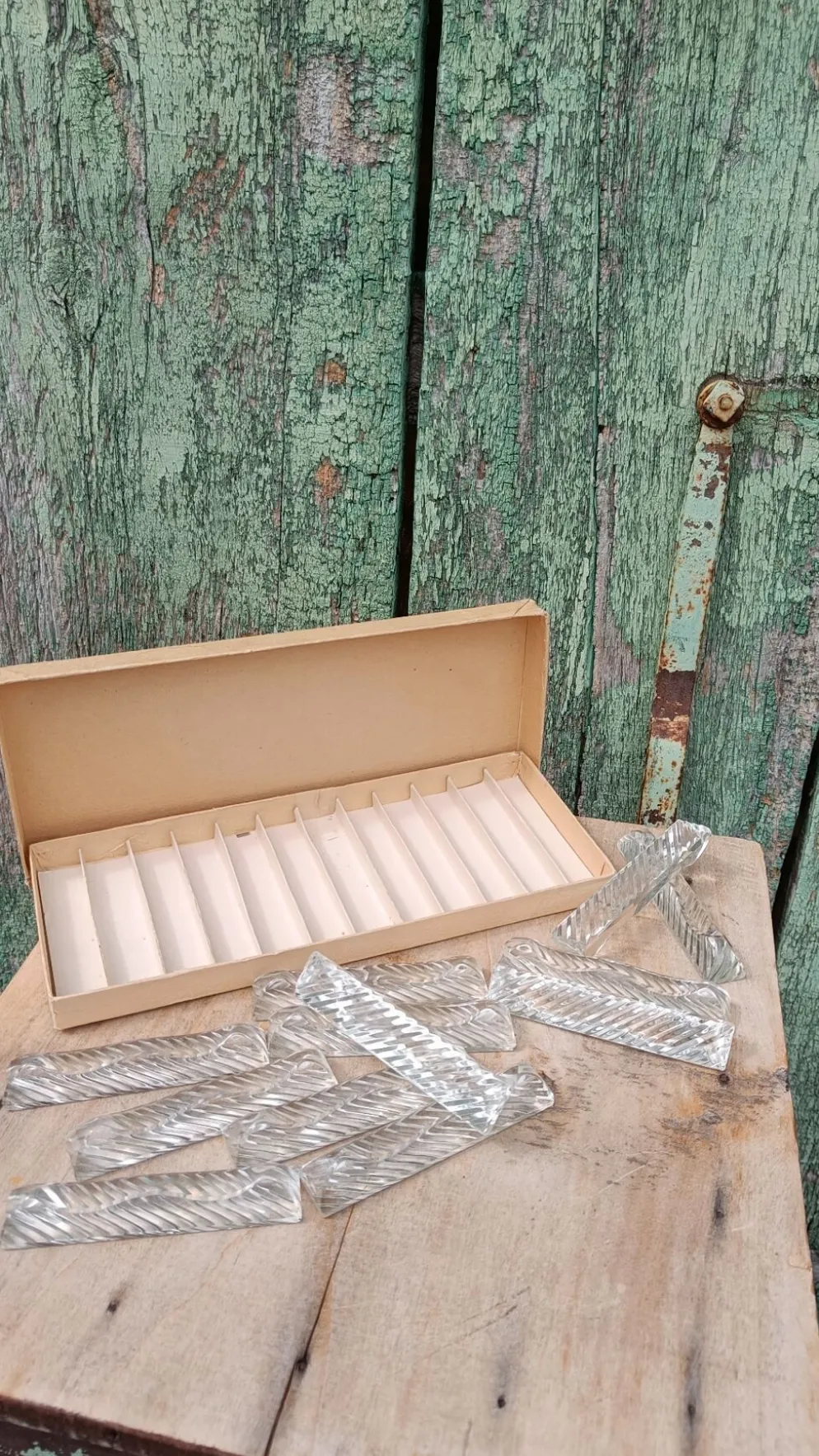 Lot de 12 porte-couteaux doubles vintage en cristal avec boîte