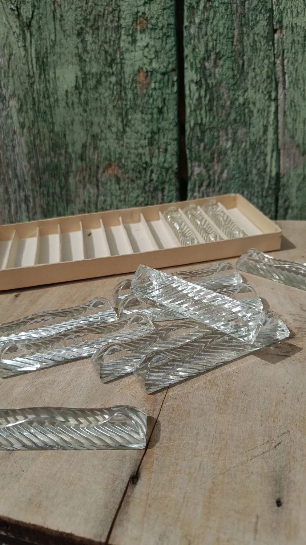 Lot de 12 porte-couteaux doubles vintage en cristal avec boîte