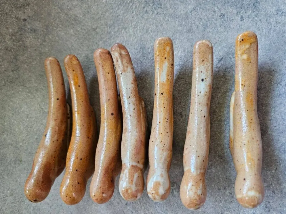 Lot de 7 porte couteaux en grés - oiseaux