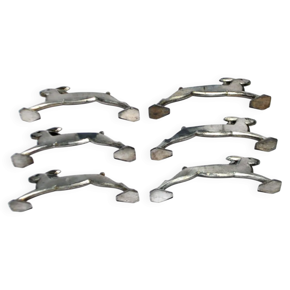 Lot de 6 porte-couteaux lapin art déco en métal argenté style Sandoz