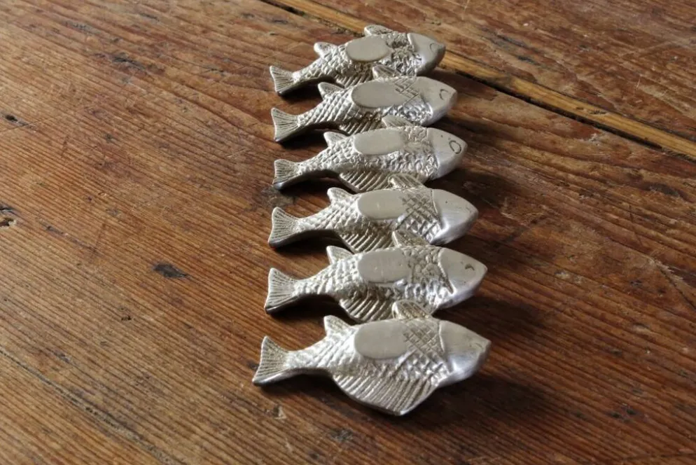 Lot de 6 porte couteaux "poisson" en métal argenté