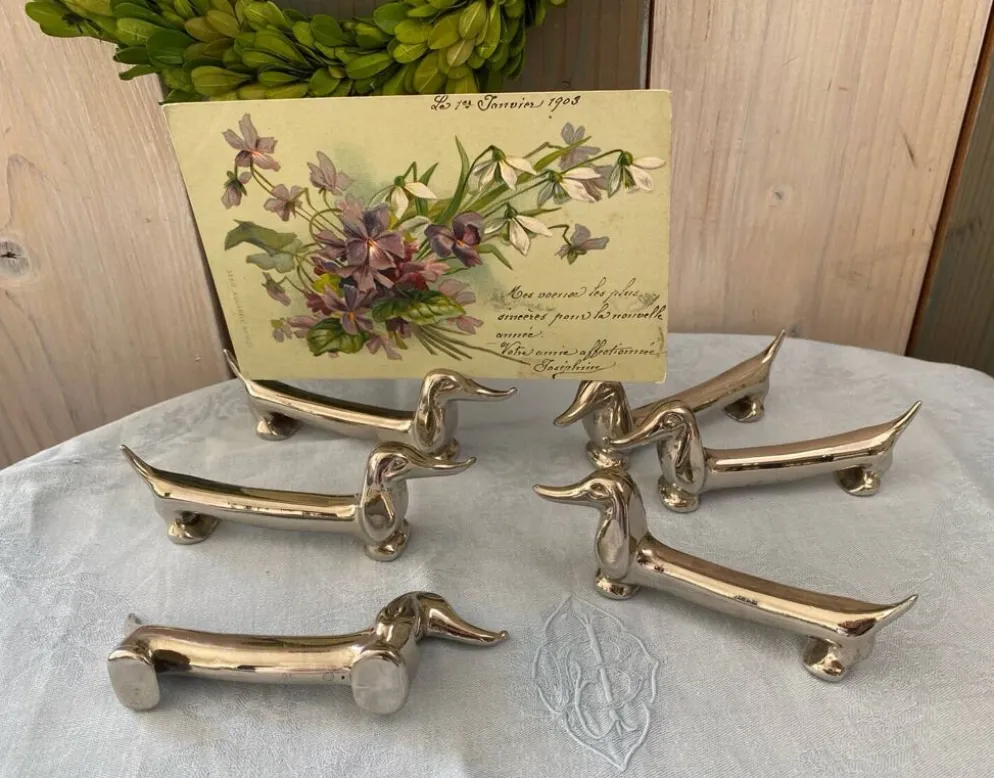 Lot de 6 Porte-couteaux teckel V. Bugatti vintage