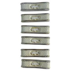 Lot de 6 porte-couteaux vintage en faïence – Décor poisson et treillis crèm