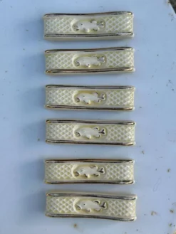 Lot de 6 porte-couteaux vintage en faïence – Décor poisson et treillis crèm