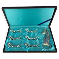 lot de 6 porte-couteaux vintage en métal argenté et décapsuleur design chev