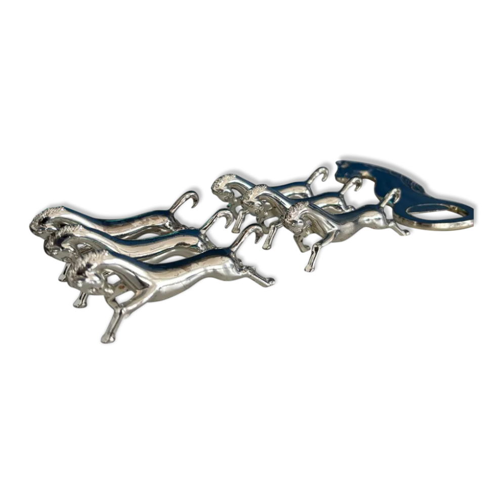 lot de 6 porte-couteaux vintage en métal argenté et décapsuleur design chev