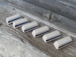 Lot de 6 porte-couteaux vintage en céramique creme et bleu