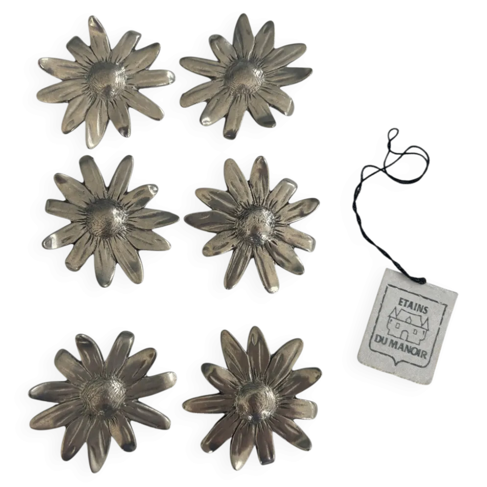 Lot de 6 porte-couteaux vintage en métal argenté • Fleurs marguerites
