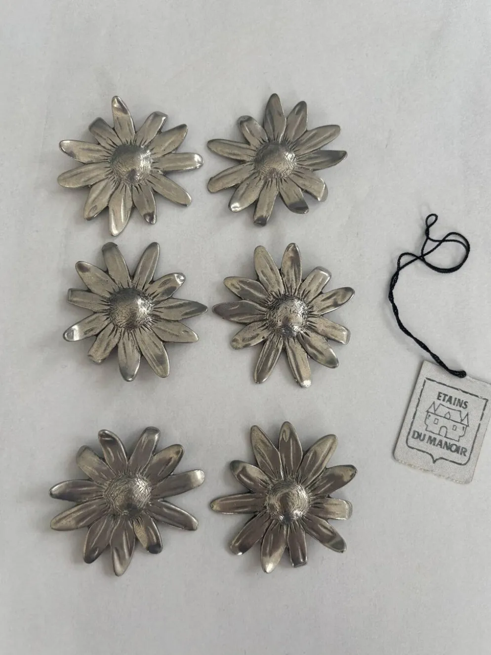 Lot de 6 porte-couteaux vintage en métal argenté • Fleurs marguerites