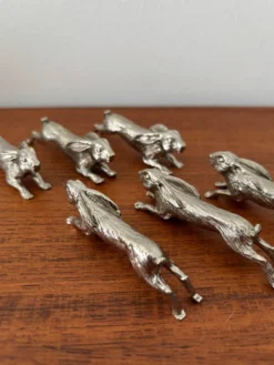 Lot de 6 porte-couteaux vintage en métal argenté – forme lapin – style