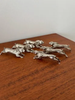 Lot de 6 porte-couteaux vintage en métal argenté – forme lapin – style