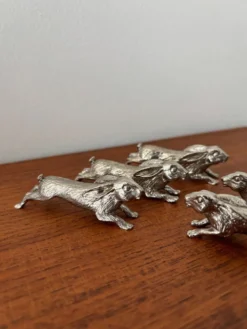 Lot de 6 porte-couteaux vintage en métal argenté – forme lapin – style