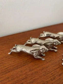Lot de 6 porte-couteaux vintage en métal argenté – forme lapin – style