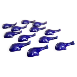 lot de 6 porte-couteaux vintage en céramique - forme de baleine bleu