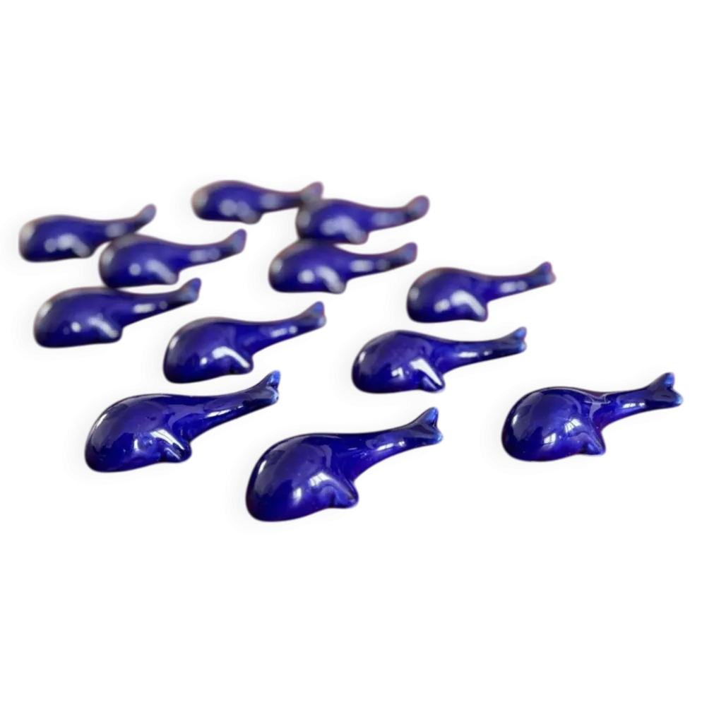 lot de 6 porte-couteaux vintage en céramique - forme de baleine bleu
