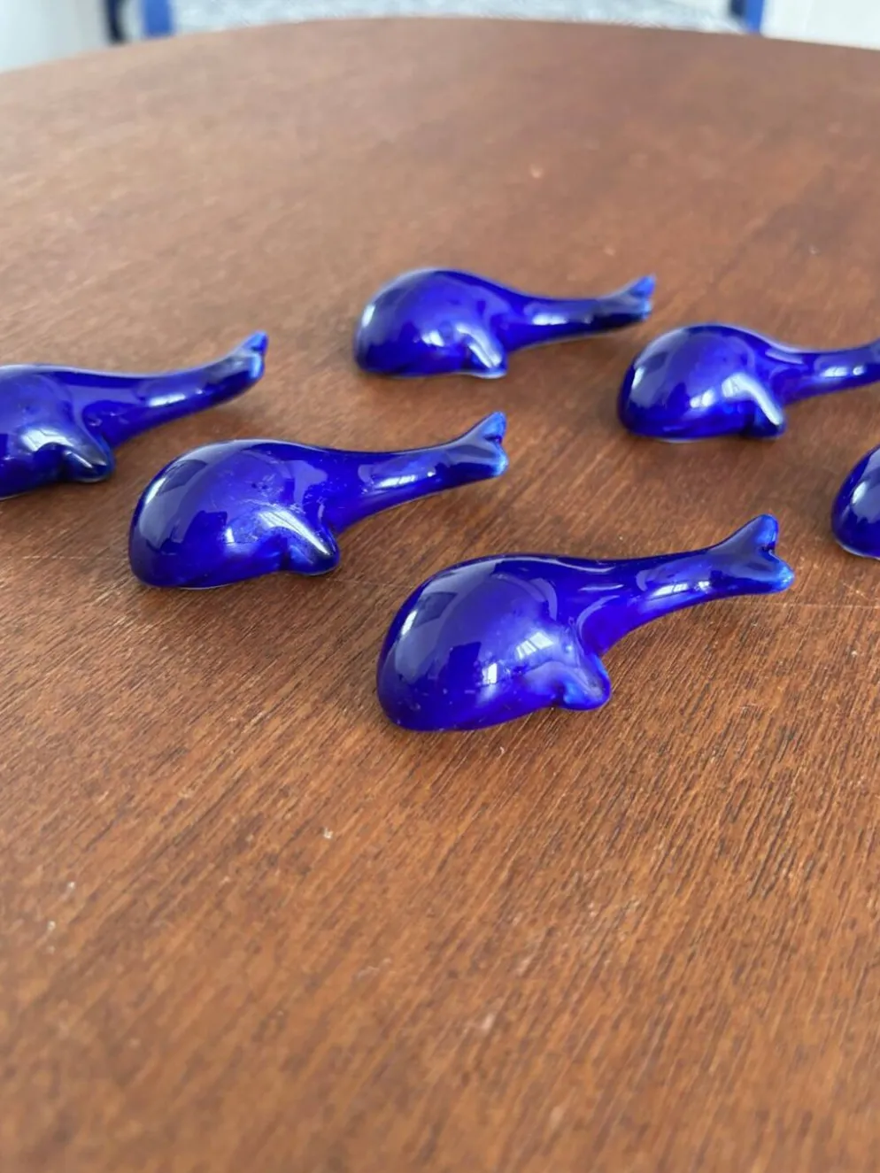 lot de 6 porte-couteaux vintage en céramique - forme de baleine bleu