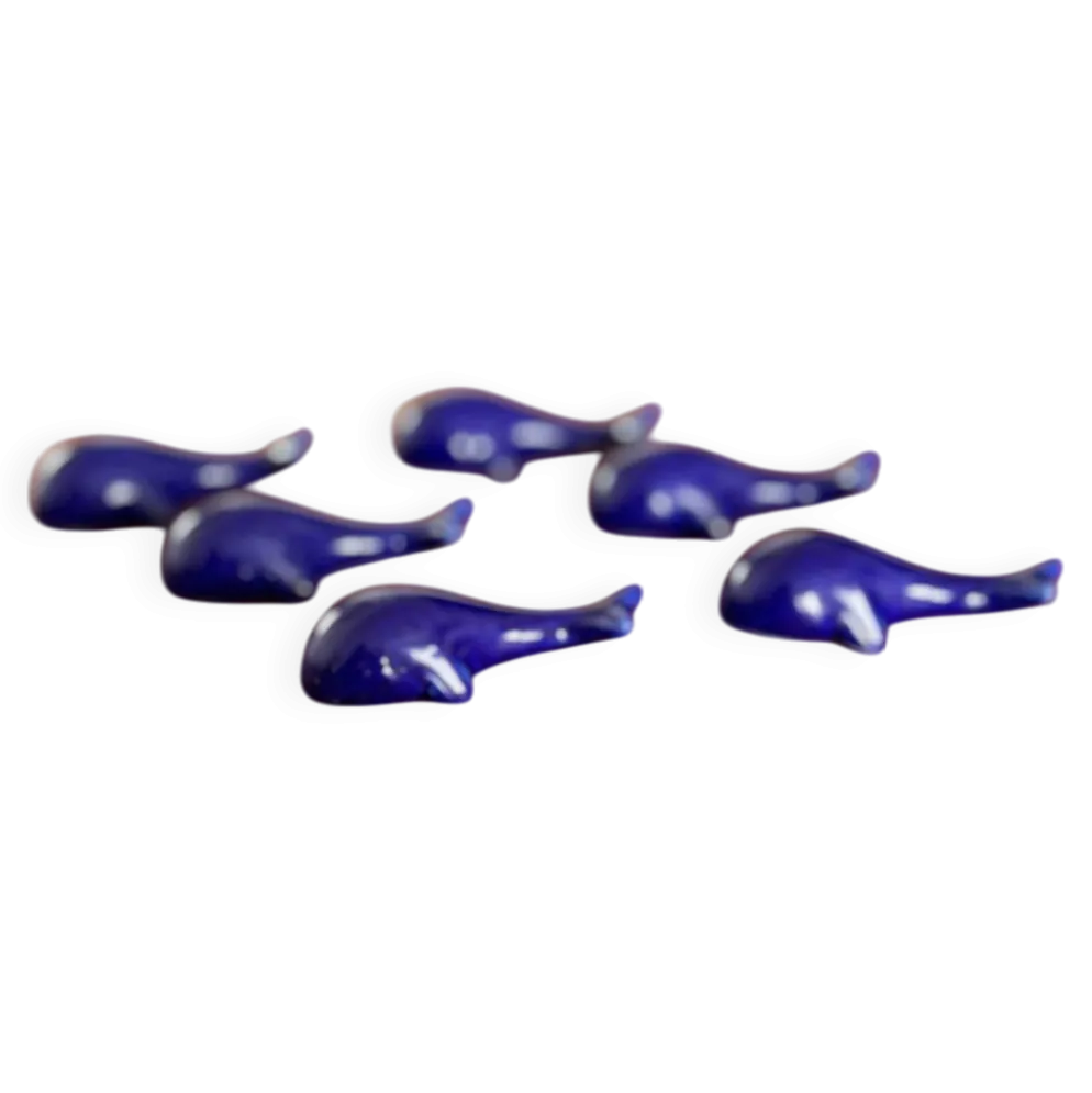 lot de 6 porte-couteaux vintage en céramique - forme de baleine bleu