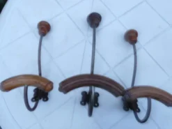 Lot de 3 porte-manteaux double patères bistrot bois et métal