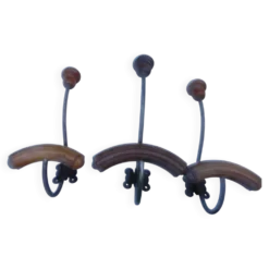 Lot de 3 porte-manteaux double patères bistrot bois et métal