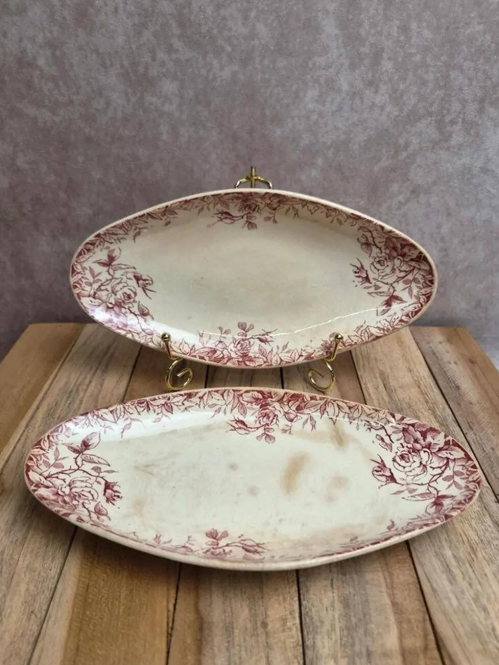 Lot de 2 raviers anciens Gien Floréal en terre de fer