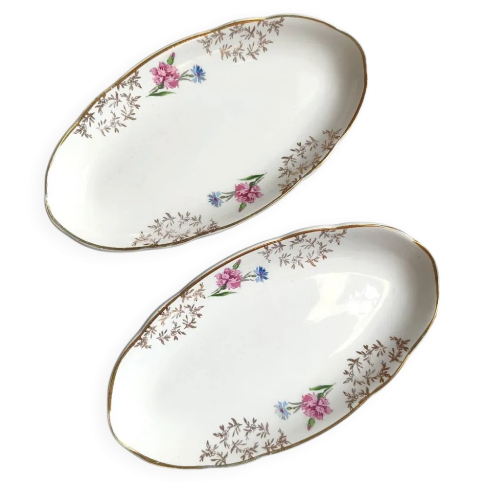 Lot de 2 raviers Sarreguemines modèle Béarn fleurs roses et bleues