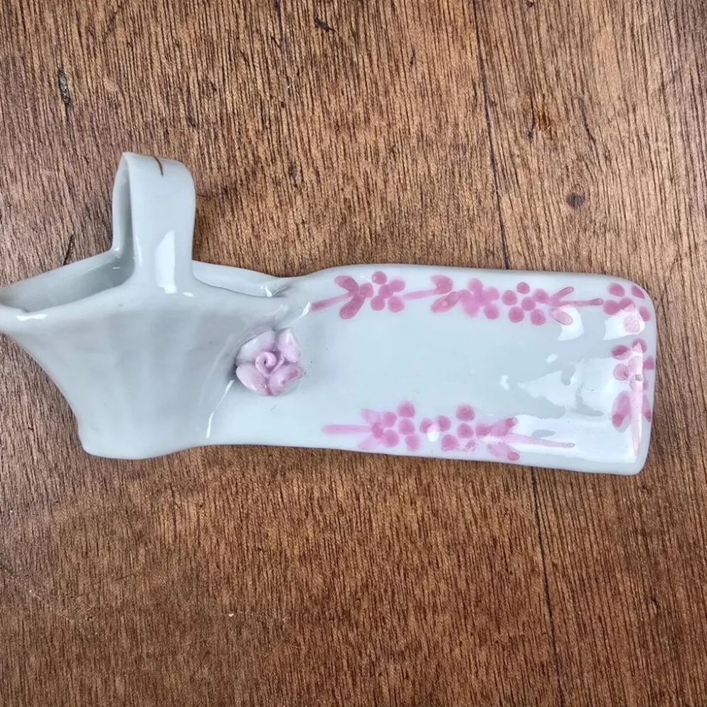 Lot de 6 repose-couteaux avec marque-nom vintage en porcelaine, forme panier