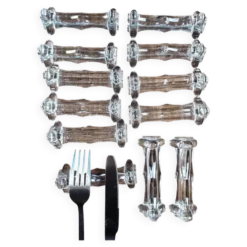 Lot de 12 repose-couteaux et fourchettes anciens en verre épais transparent