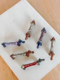 Lot de 6 repose-couteaux teckel en céramique émaillée