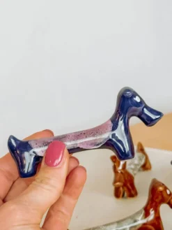 Lot de 6 repose-couteaux teckel en céramique émaillée
