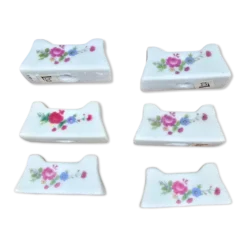 Lot de 6 repose-couteaux vintage, porcelaine blanche à fleurs