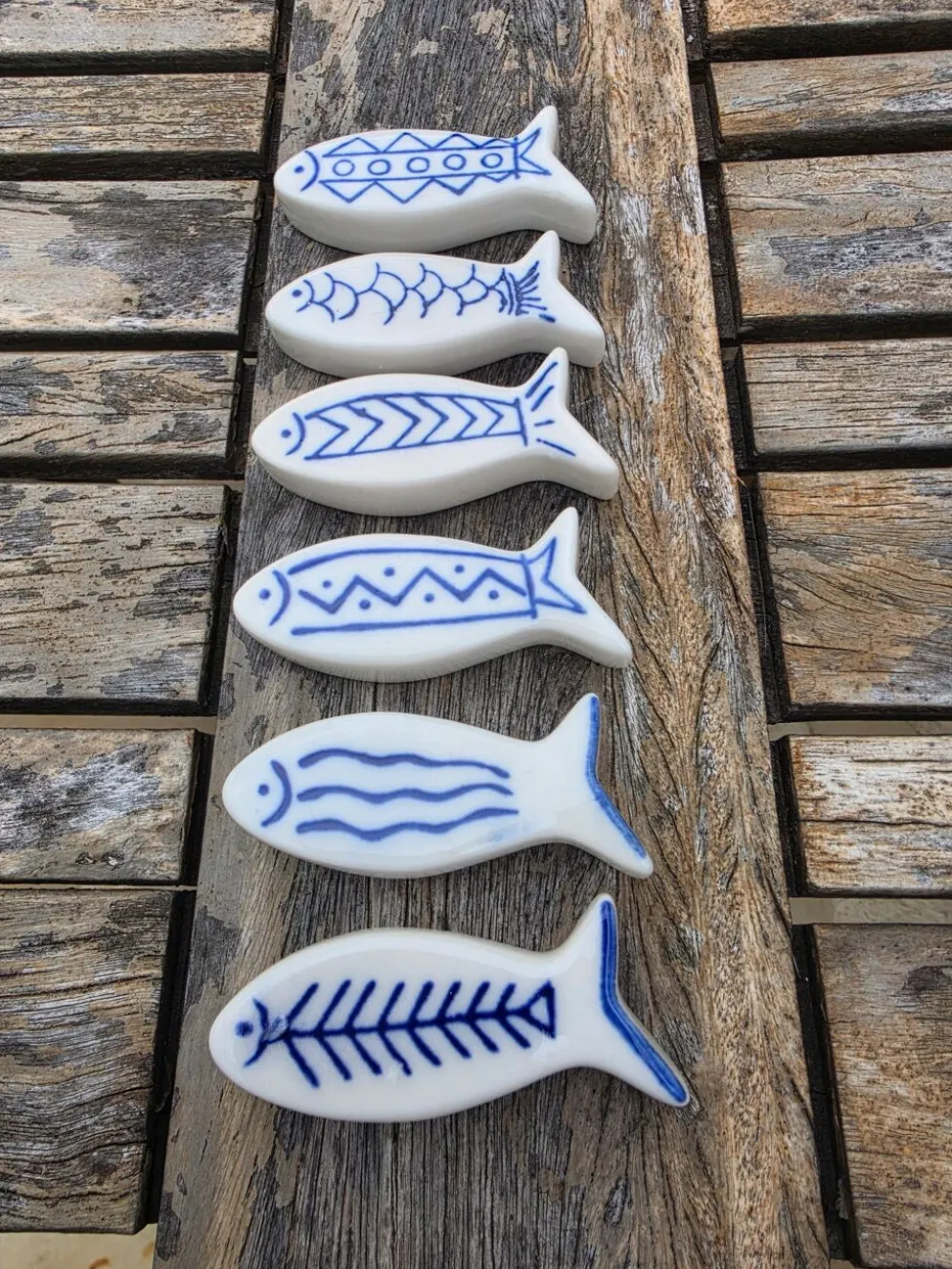 lot de 6 repose-couverts vintage en céramique peinte motifs poissons