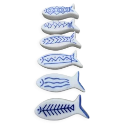 lot de 6 repose-couverts vintage en céramique peinte motifs poissons