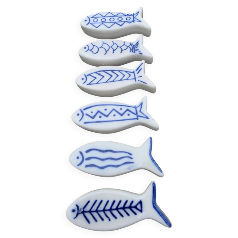 lot de 6 repose-couverts vintage en céramique peinte motifs poissons