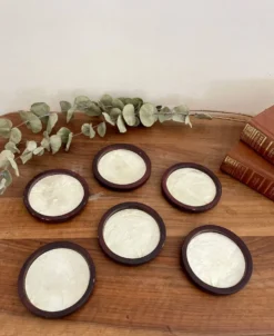 Lot 6 dessous verre bois nacre vintage