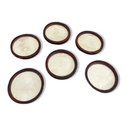 Lot 6 dessous verre bois nacre vintage