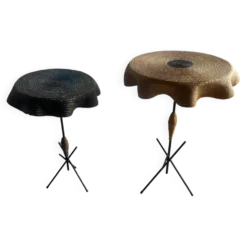 Lot de 2 tables d’appoint vintage italiennes en raphia