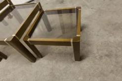 Lot de 3 tables gigogne orme et verre fumé 1970