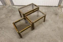Lot de 3 tables gigogne orme et verre fumé 1970