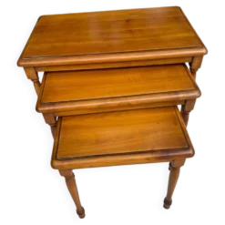 Lot de 3 Tables Gigognes en Bois Massif Merisier massif NF Ameublement Loui