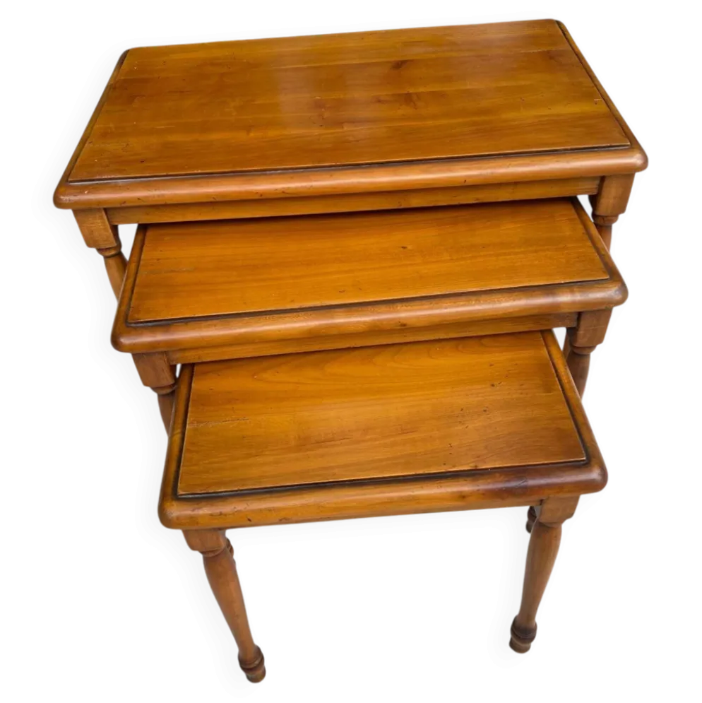 Lot de 3 Tables Gigognes en Bois Massif Merisier massif NF Ameublement Loui