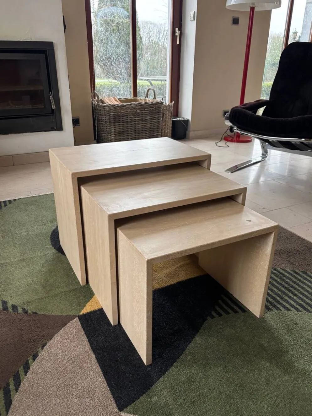 Lot de 3 tables gigognes en travertin