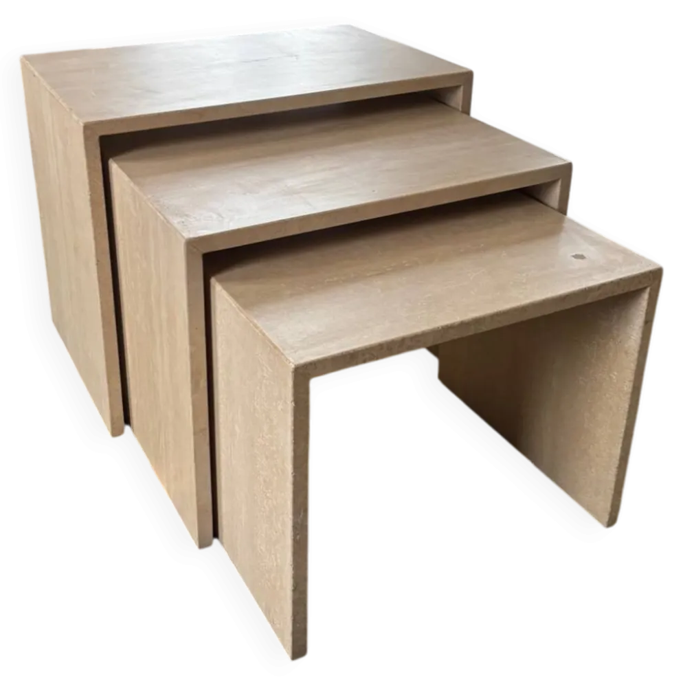 Lot de 3 tables gigognes en travertin