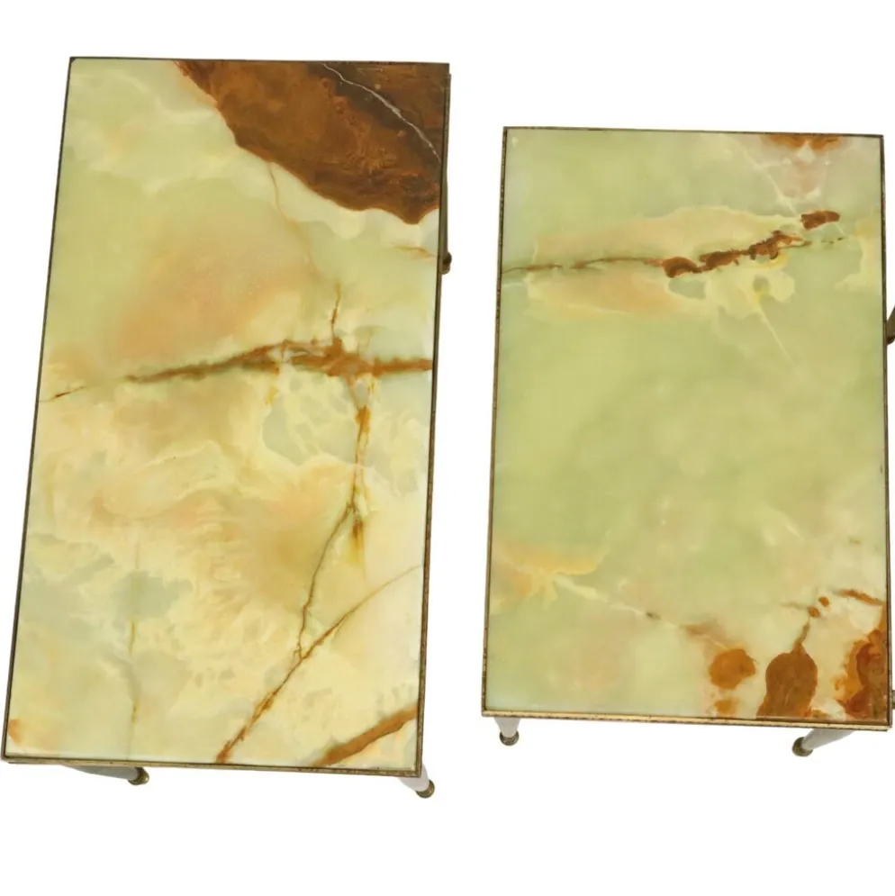 Lot de 3 tables gigognes onyx marbre cadre cuivre années 50 france